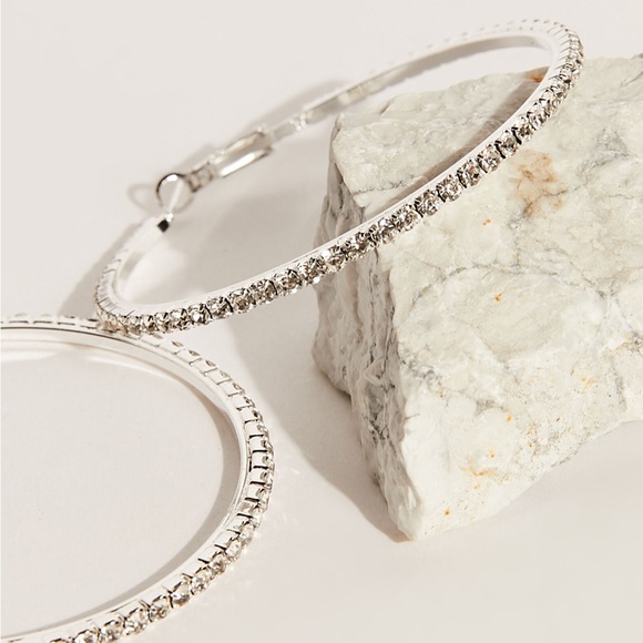 New Sterling Silver White Sapphire Minimalist Luxury Classic Hoop Earrings - Picture 13 of 16